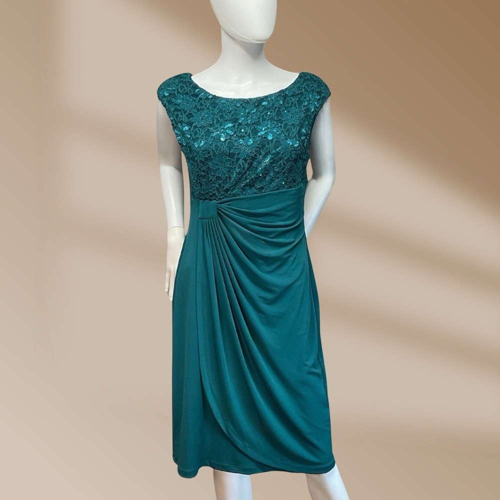 Collection Dressbarn Women's Dress Size 12 Teal Sequin Lace Bodice NWT! - Picture 2 of 4